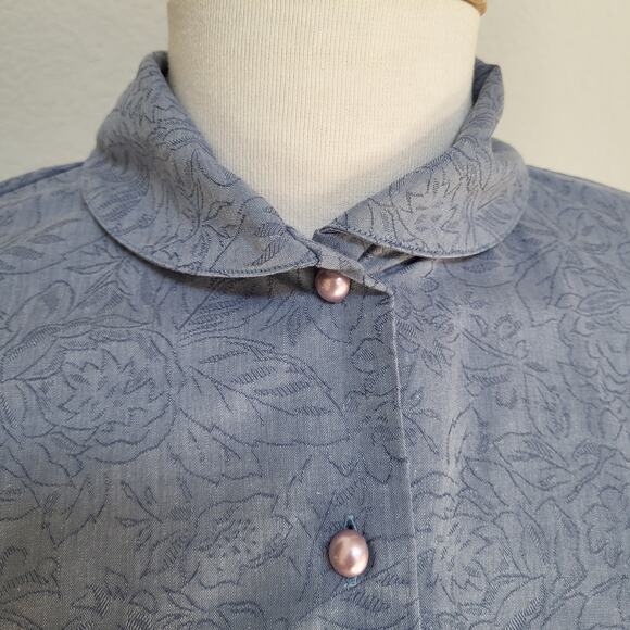 Pendleton Blouse Women Size 8 Blue Floral Print Puffy Sleeve Vintage 80s USA - Picture 6 of 12